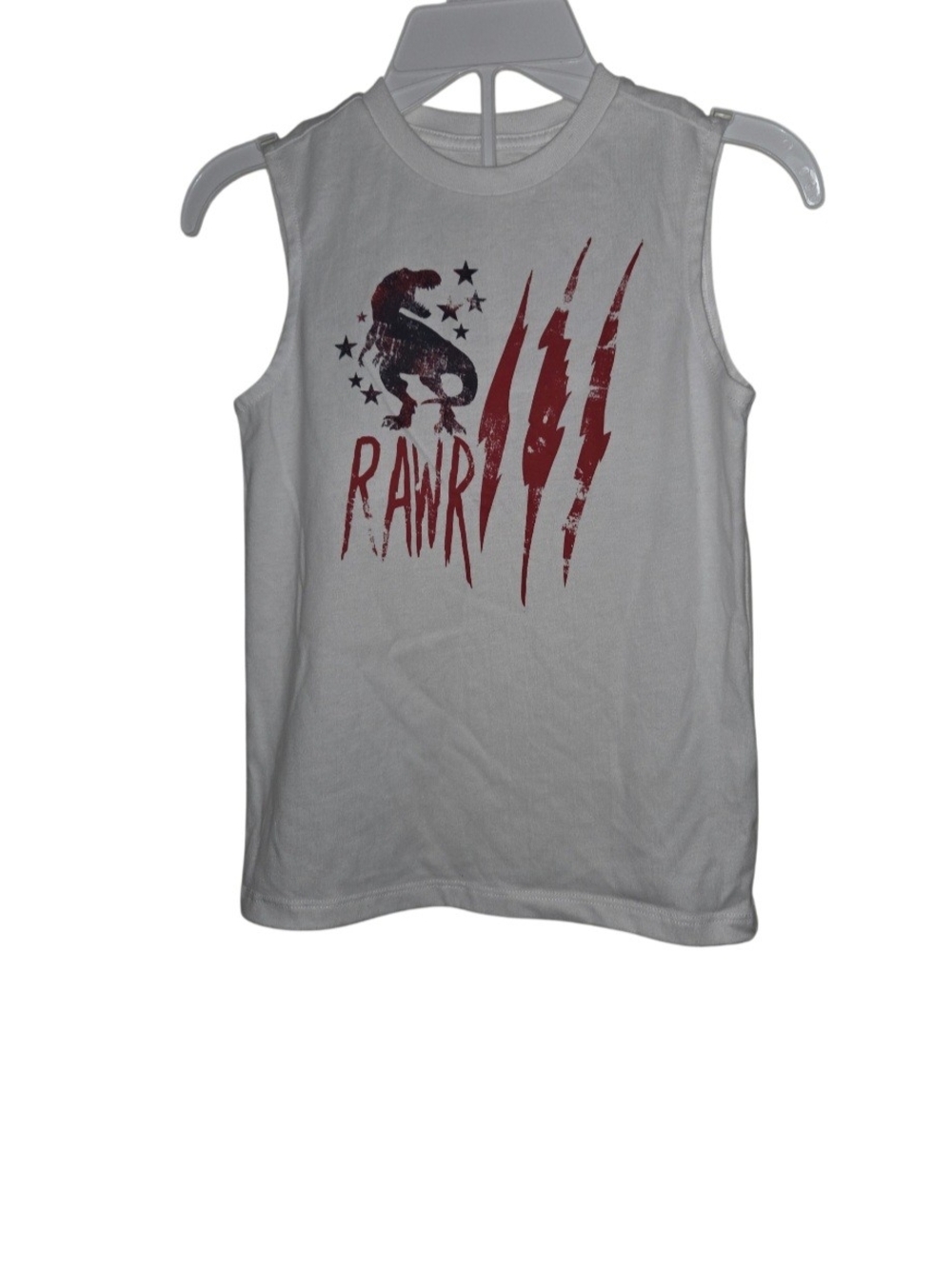 wonder nation White Tank Top with Red 'RAWR' Dinosaur Graphic